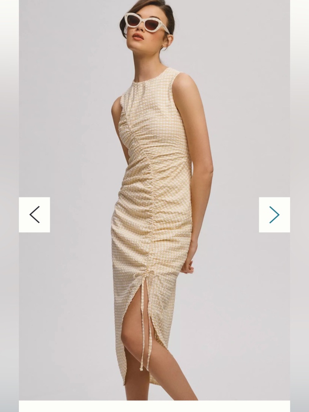 Maeve Anthropologie Sleeveless Ruched Midi Dress Gingham sz 12